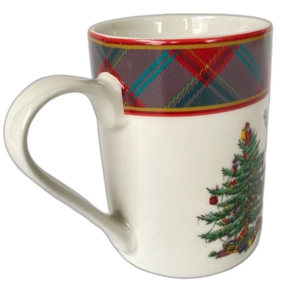 SPODE Mug Tartan Christmas Tree White Red Green Cup 8 oz - Picture 4 of 9